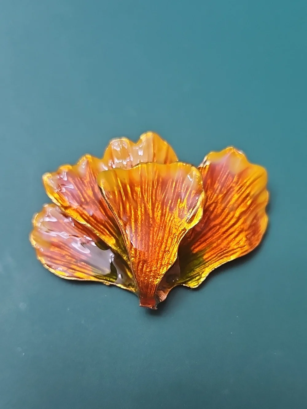 Amber Petal Brooch - Radiant Orange Flower Pin